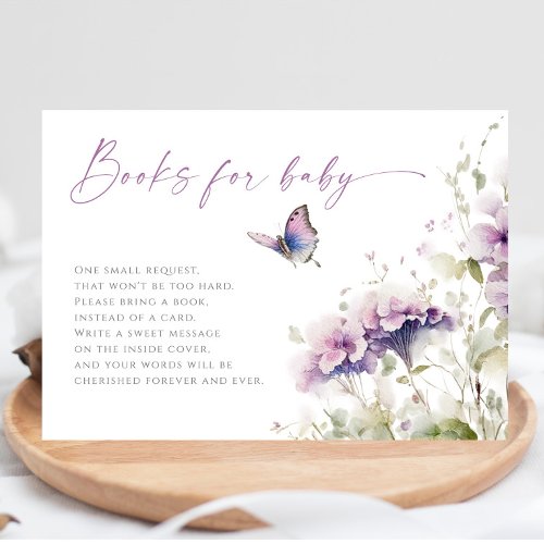 Books for Baby purple lilac butterfly baby shower Enclosure Card