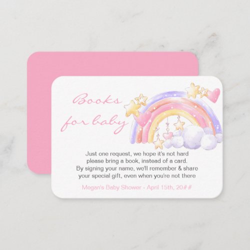 Books for Baby Rainbow Stars Pink Baby Shower Enclosure Card