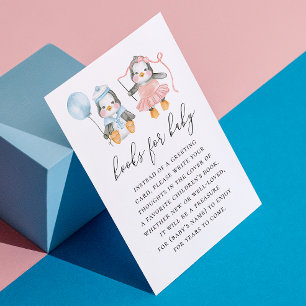 Books for Baby Request   Cute Penguins Baby Shower Enclosure Card