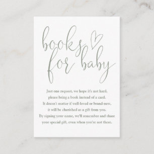 Books For Baby Sage Green Baby Shower Enclosure Card