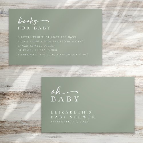 Books for Baby Sage Green Minimalist Baby Shower Enclosure Card