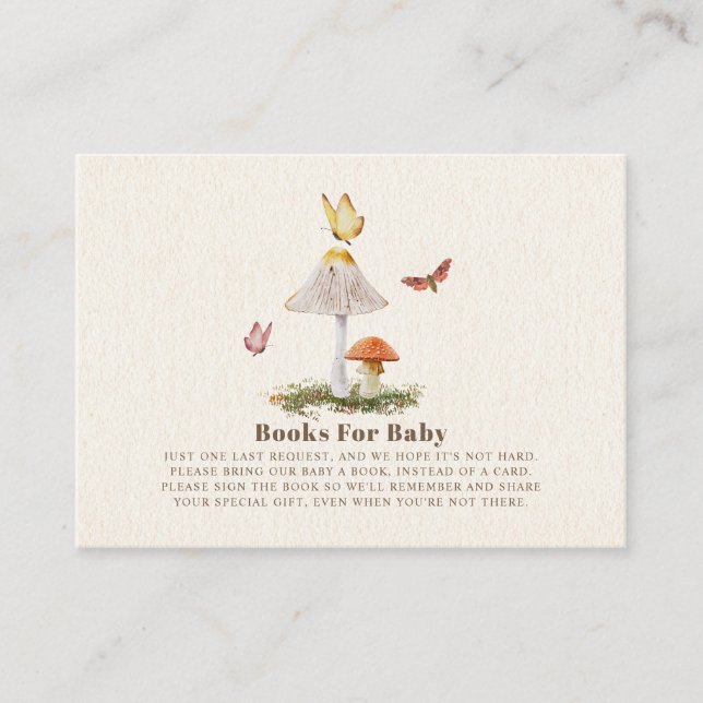 Books For Baby Shower Butterfly Woodland Mushroom  Enclosure Card (Front)