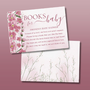 Books for Baby Shower Girl Pink Floral  Enclosure Card