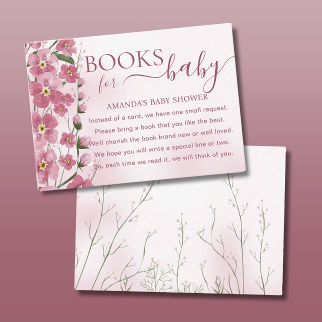 Books for Baby Shower Girl Pink Floral  Enclosure Card (Creator Uploaded)