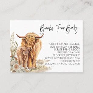 Books for Baby Shower Highland Cow Boho Business Card