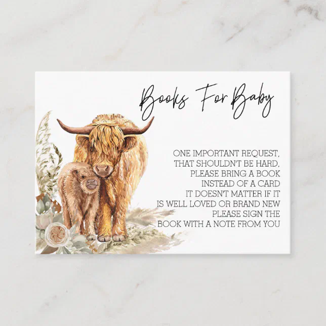 Books for Baby Shower Highland Cow Boho Enclosure Card | Zazzle