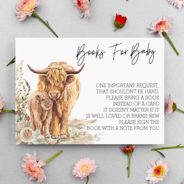 Books for Baby Shower Highland Cow Boho  Enclosure Card (Creator Uploaded)