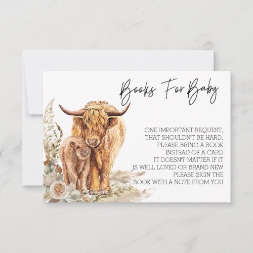Books for Baby Shower Highland Cow Boho Invitation