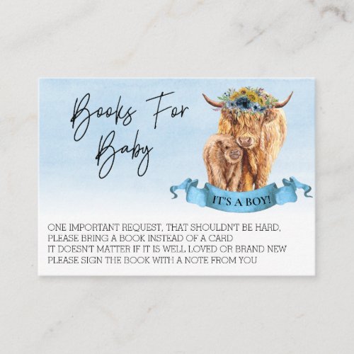 Books for Baby Shower Highland Cow Boy Calf  Business Card