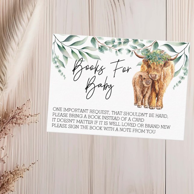 Books for Baby Shower Highland Cow Eucalyptus Business Card (Creator Uploaded)