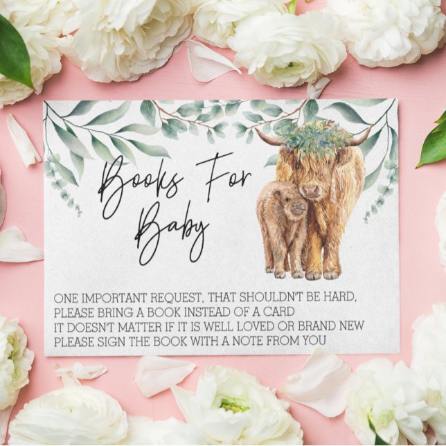 Books for Baby Shower Highland Cow Eucalyptus  Enclosure Card (Creator Uploaded)