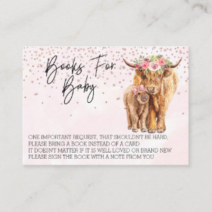 Books for Baby Shower Highland Cow Pink Calf Business Card