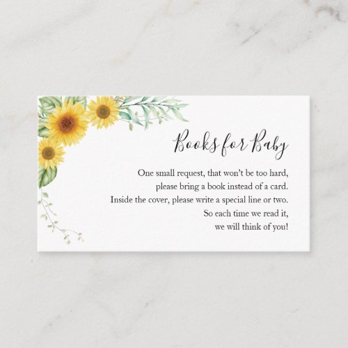  Books for Baby Shower Sunflowers Enclosure Card