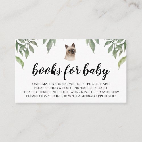 Books for Baby siamese Cat Boho Greenery Enclosure Card