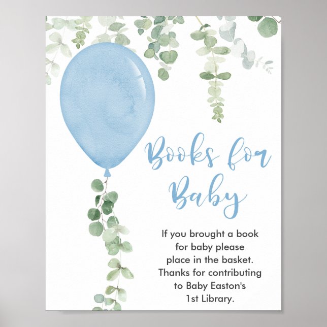 Books for Baby sign blue balloons greenery (Front)
