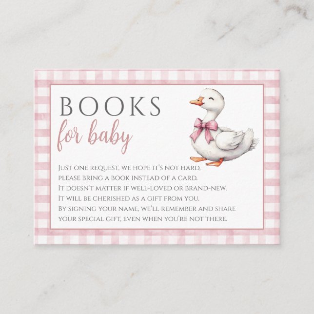 Books For Baby Silly Goose Girl Pink Baby Shower Enclosure Card (Front)