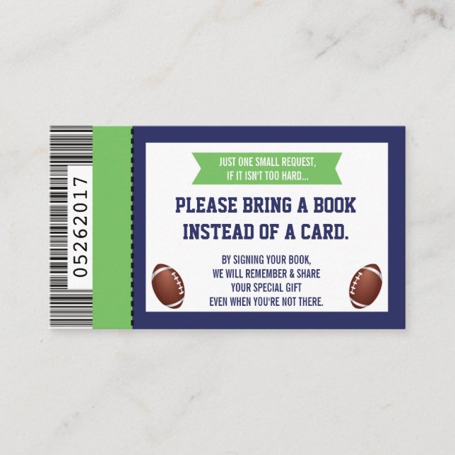 Books For Baby, Sports, Football Baby Shower Enclosure Card (Front)