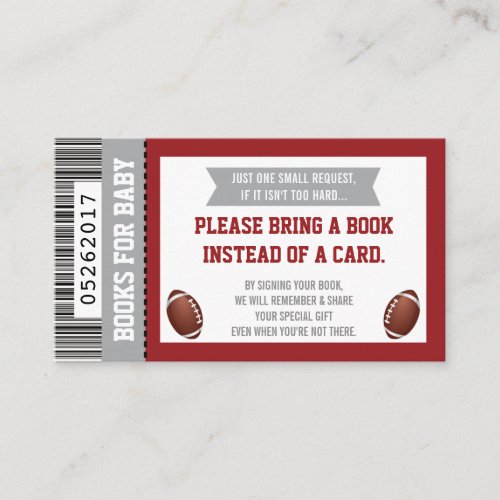 Books For Baby Sports Football Baby Shower Red Enclosure Card