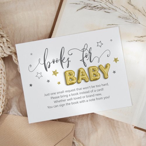 Books for Baby Stars Balloons Gender Reveal Shower Enclosure Card