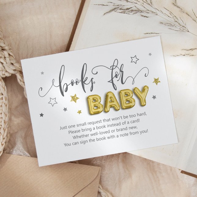 Books for Baby Stars Balloons Gender Reveal Shower Enclosure Card (Creator Uploaded)