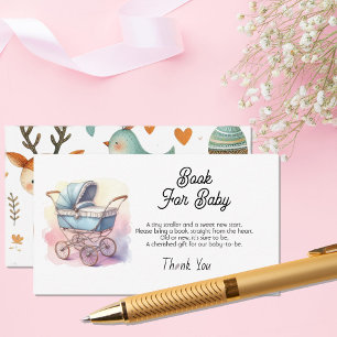 Books For Baby stroller watercolor Baby Shower Enclosure Card