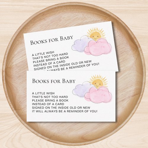 Books For Baby Sun And Clouds Girls Baby Shower  Enclosure Card