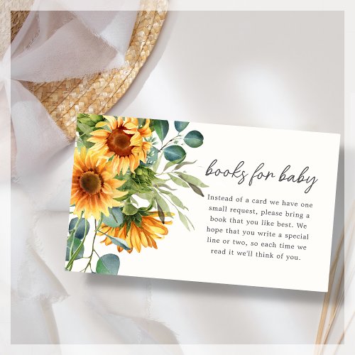 Books for Baby  Sunflower Baby Shower  Enclosure Card