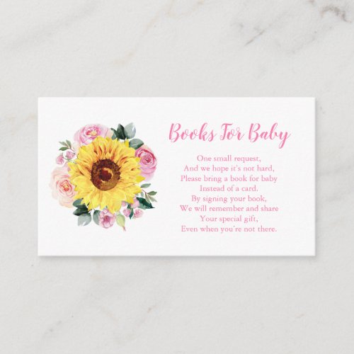 Books For Baby Sunflower Pink Floral Baby Shower Enclosure Card