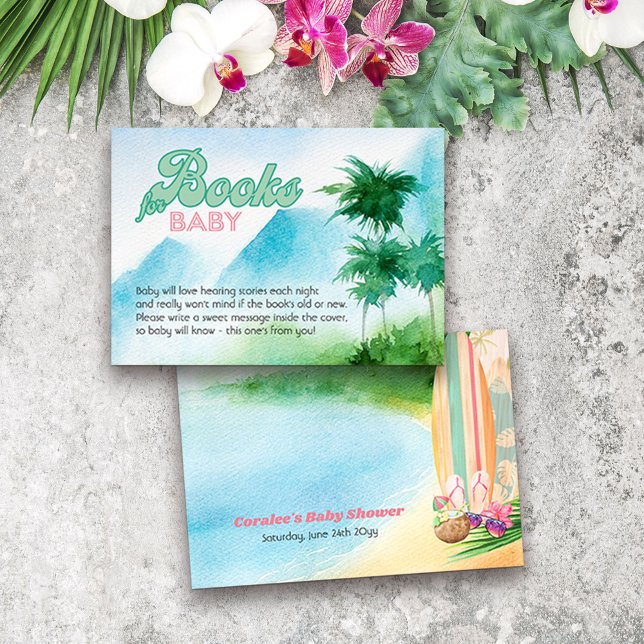Books for Baby Surfboards on Beach Enclosure Card (Book Request insert card with Watercolor beach scene and surfboards from my Surfing Collection)
