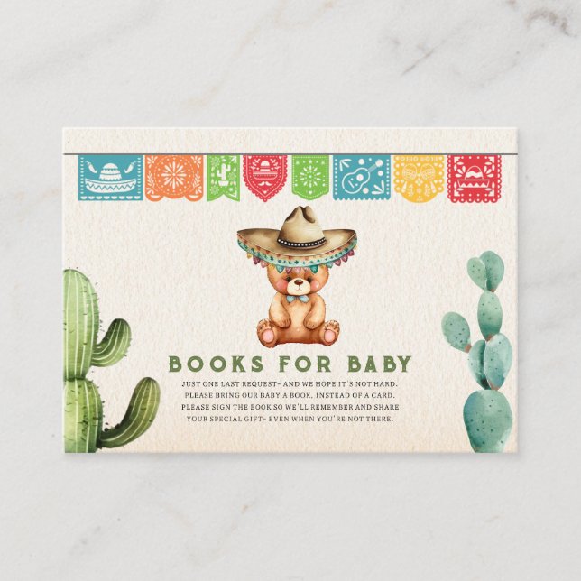 Books for Baby Taco Bear Boy Baby Shower Fiesta Enclosure Card (Front)