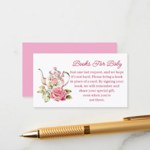 books for baby, tea party girl baby shower pink enclosure card
