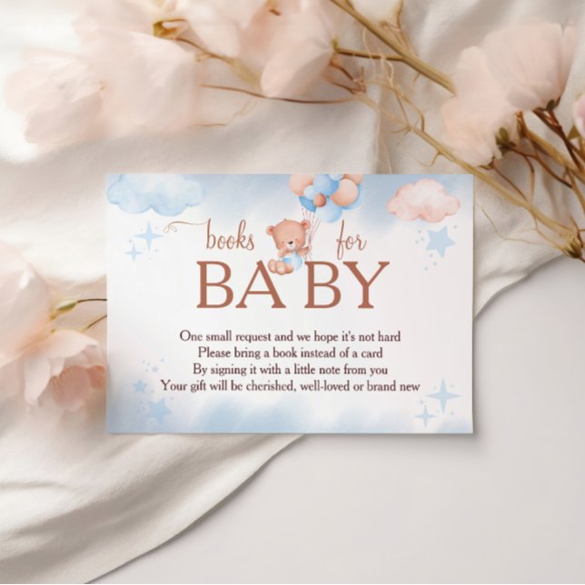 Books for Baby Teddy Bear Blue Blush Baby Shower Enclosure Card (Creator Uploaded)