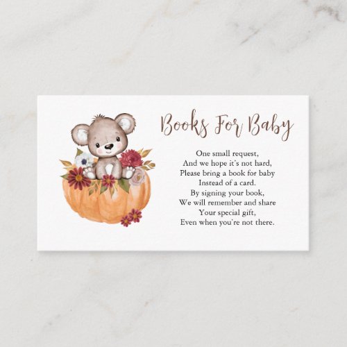 Books For Baby Teddy Bear Pumpkin Baby Shower Enclosure Card