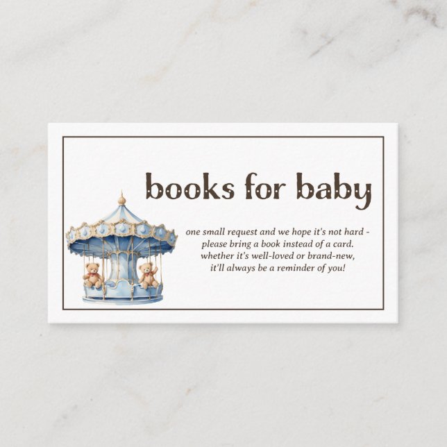 Books For Baby Teddy Bear Twin Boys Baby Shower Enclosure Card (Front)