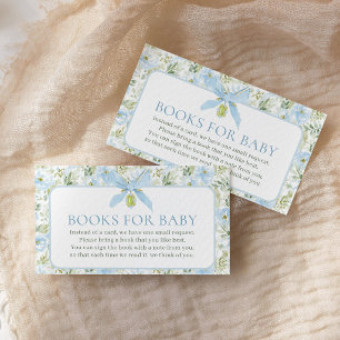 Books For Baby Vintage Floral Blue Bow Baby Shower Enclosure Card