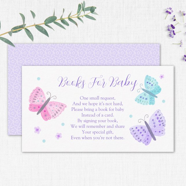 Books For Baby Watercolor Butterfly Baby Shower Enclosure Card (Creator Uploaded)