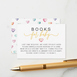 Books for Baby Watercolor Hearts Baby Shower Enclosure Card
