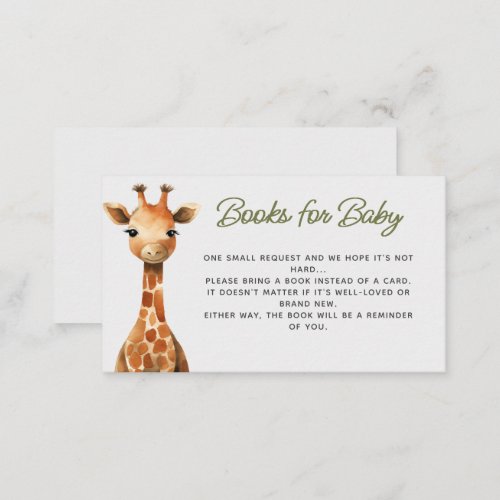 Books For Baby Watercolor Safari Baby Shower Enclosure Card