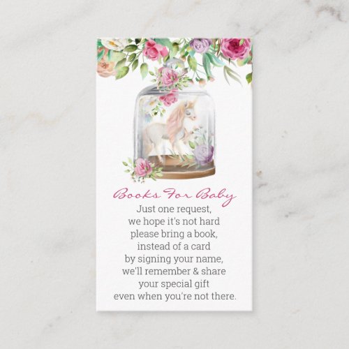 Books For Baby Watercolor Unicorn Chic Baby Shower Enclosure Card
