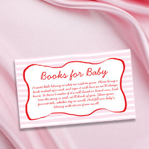 Books For Baby Wavy Frame Pink & Red Baby Shower Enclosure Card