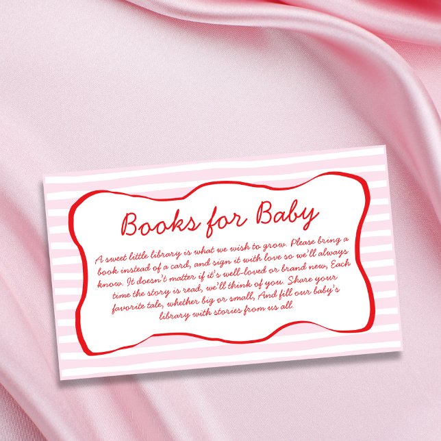 Books For Baby Wavy Frame Pink & Red Baby Shower Enclosure Card (Books For Baby Wavy Frame Pink & Red Baby Shower Enclosure Card)