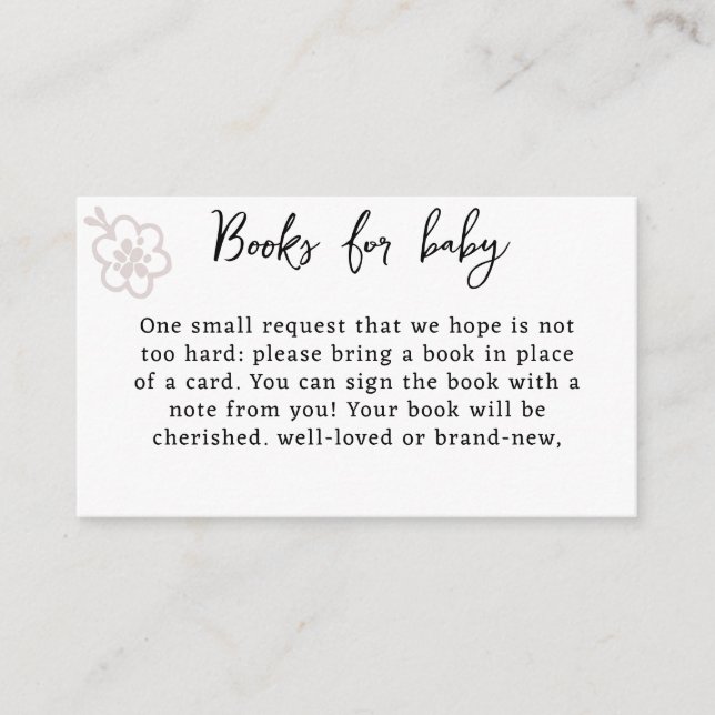 Books for Baby White & Black Spring Baby Shower  Enclosure Card (Front)