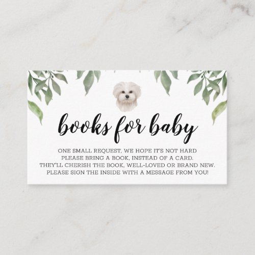 Books for Baby White Maltese Dog Boho Greenery Enclosure Card