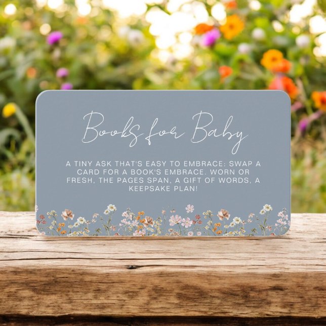 Books for Baby Wildflower Dusty Blue Baby Shower Enclosure Card (Creator Uploaded)