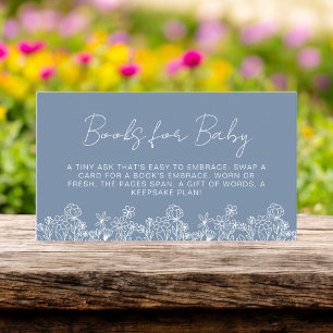 Books for Baby Wildflower Dusty Blue Baby Shower Enclosure Card