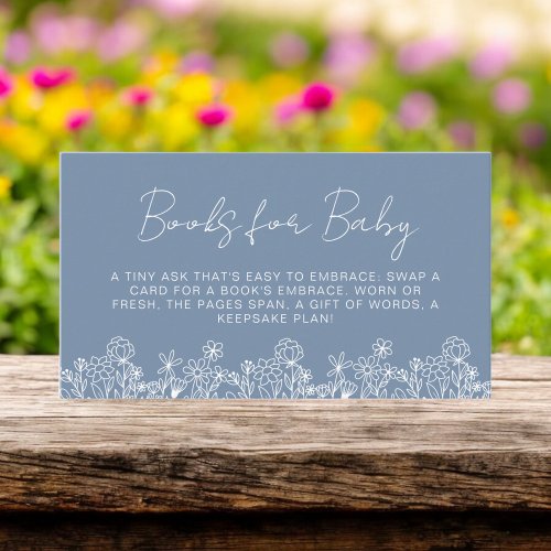 Books for Baby Wildflower Dusty Blue Baby Shower Enclosure Card