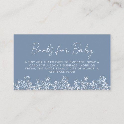 Books for Baby Wildflower Dusty Blue Baby Shower Enclosure Card