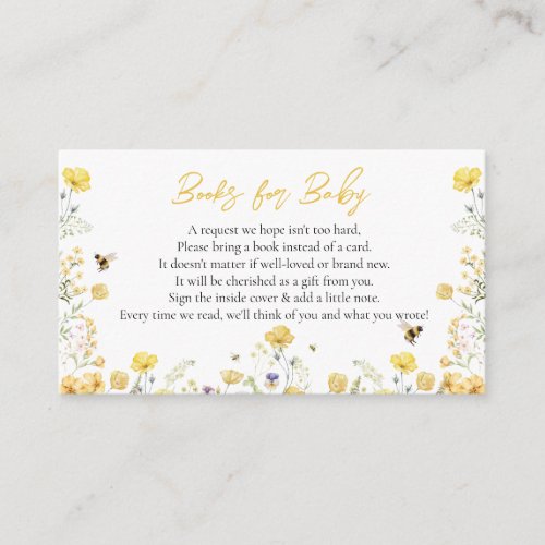 Books For Baby Wildflower Floral Honey Bee  Enclosure Card