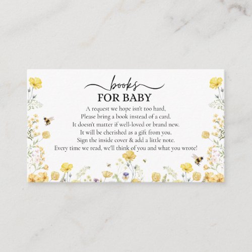 Books For Baby Wildflower Floral Honey Bee Enclosure Card