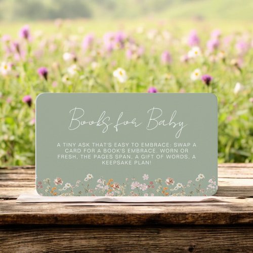 Books for Baby Wildflower Sage Green Baby Shower Enclosure Card